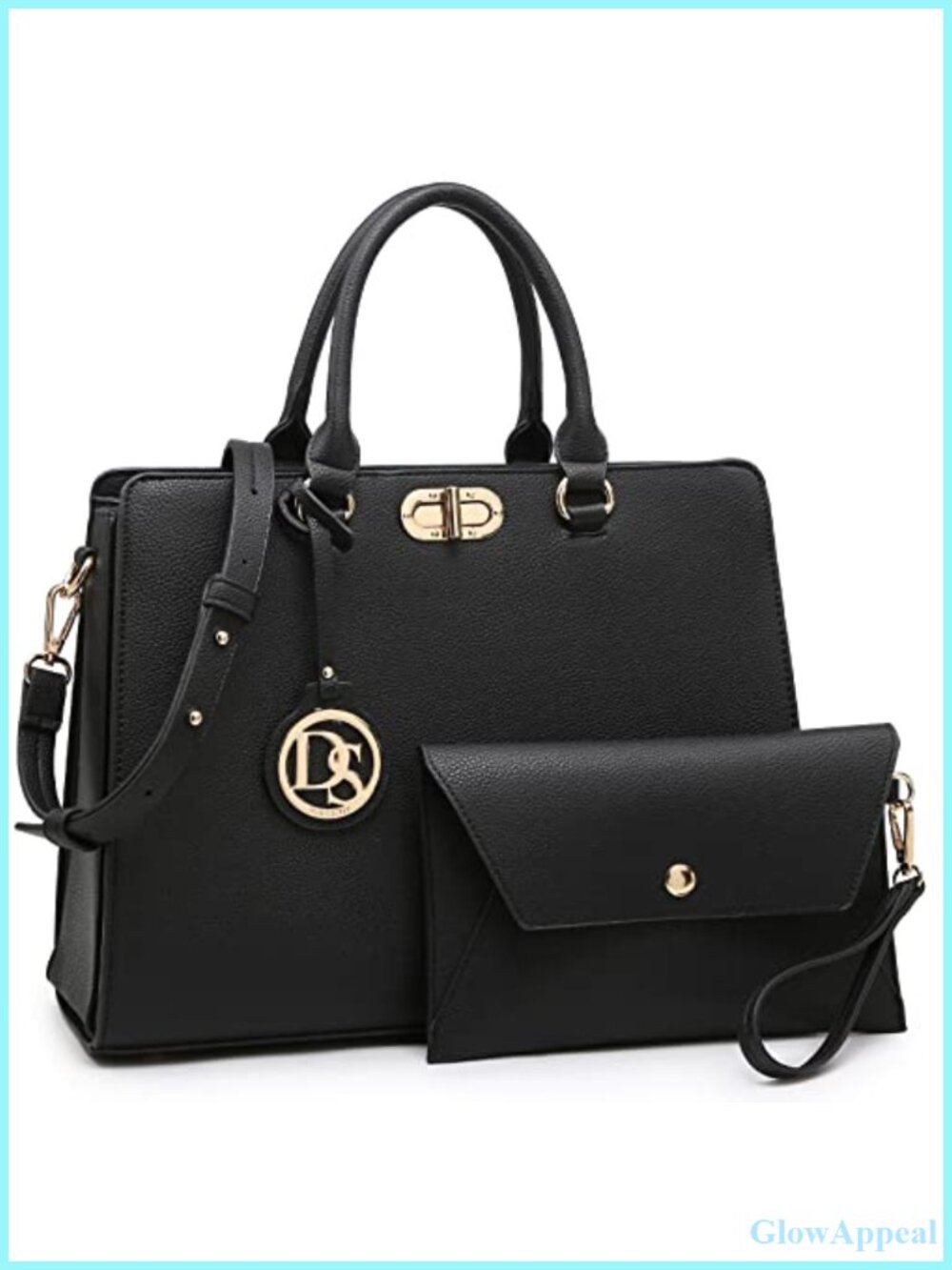 Vegan Leather Satchel Tote with Matching Clutch Women Work Purse